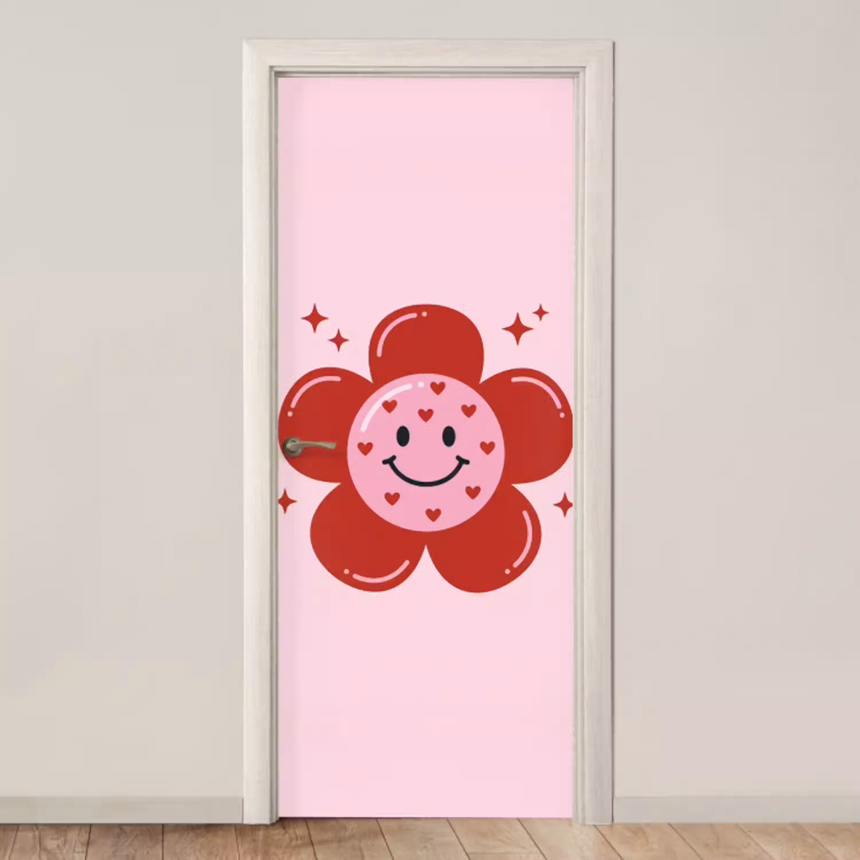 Bloem - Roze - Hartjes deurposter klein -3d_beige