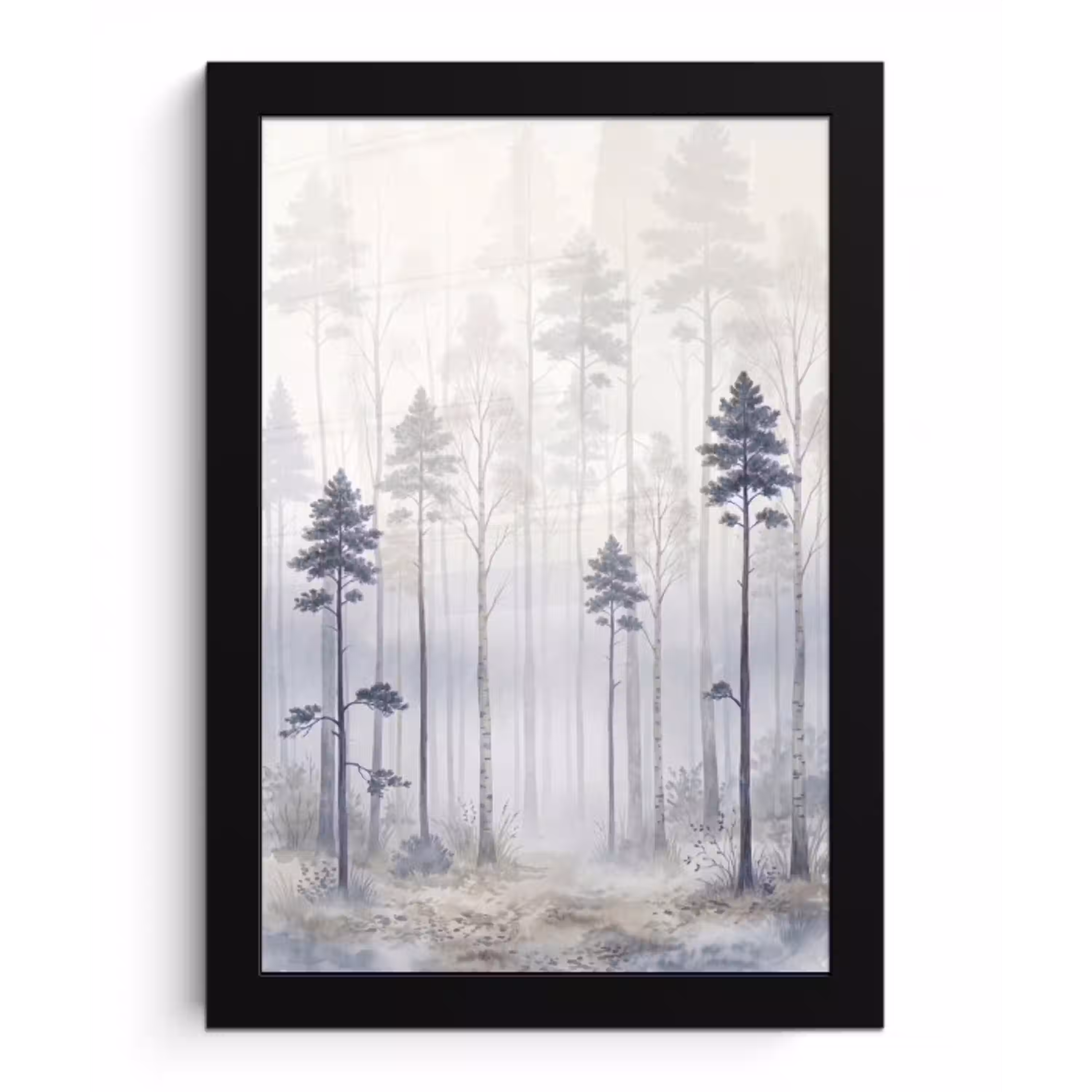 Bos - Bomen - Mist - Natuur - Illustratie - Grijs fotolijst zwart zonder passe partout klein -3d