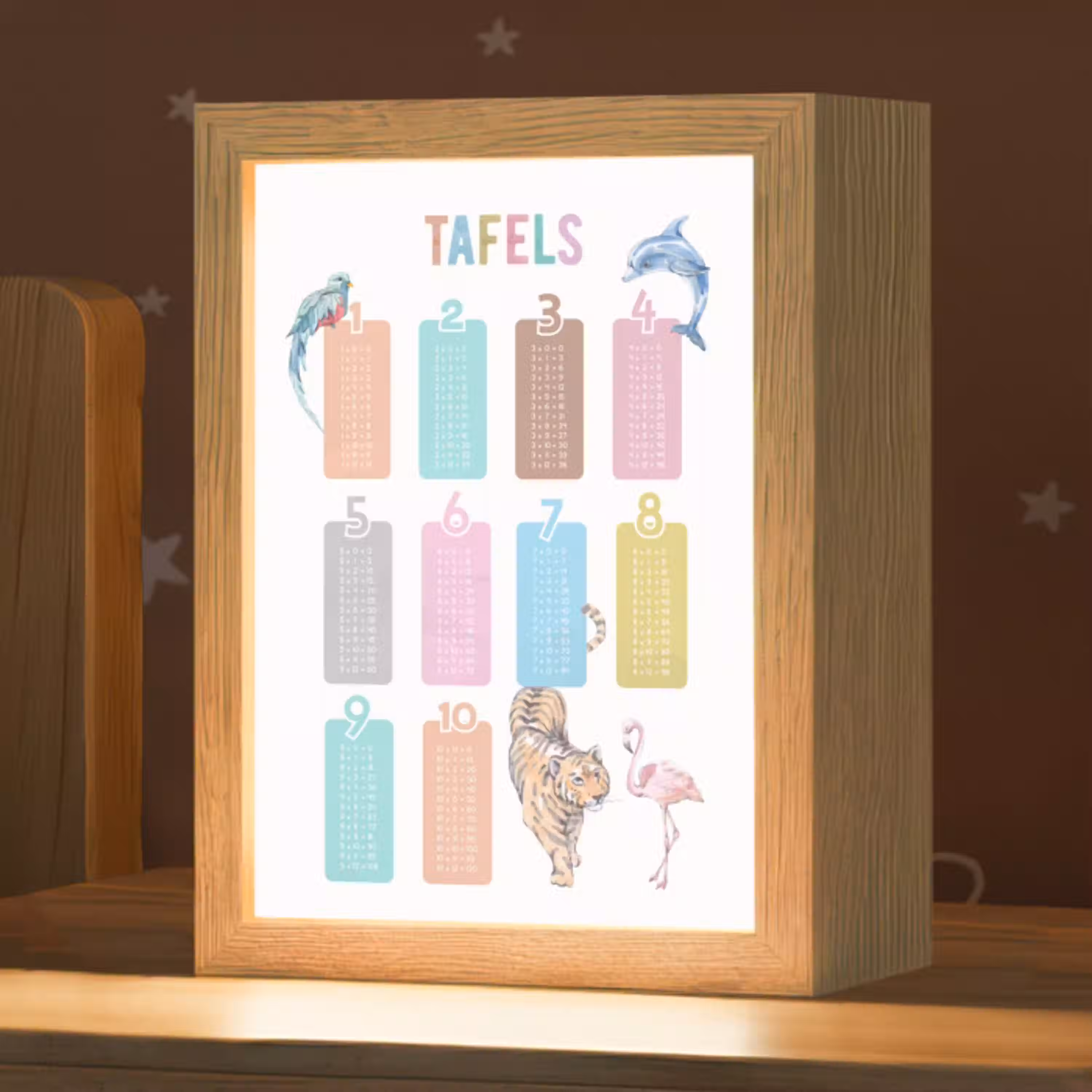 Tafels van vermenigvuldiging - Leren rekenen voor kinderen - Getallen oefenen - Dieren Light Box met kabel klein -zzz_3d_website