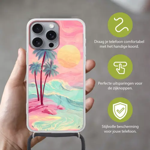 Palmbomen - Golven - Zee Hoesje iPhone 16 Pro Max met koord klein -sfeer2_NL