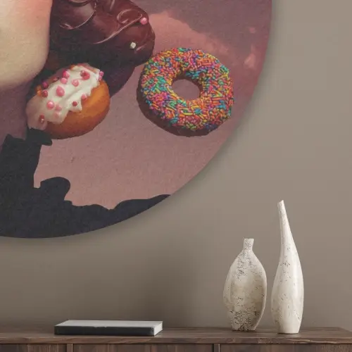 Vrouw - Donuts - Kleurrijk Akoestische PET Vilt - Rond klein -sfeer5_closeup