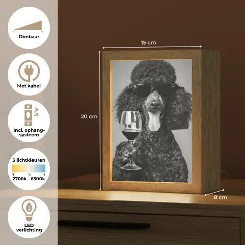 Hond - Krullen - Zonnebril - Wijn Light Box met kabel (Tafellamp) klein -USP_NL
