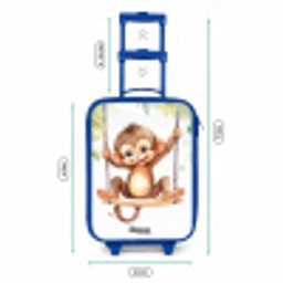 Vrolijk aapje op een schommel illustratie Kinderkoffer - Blauw klein -productfoto_formaten