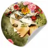 Vrouw - Bloemen - Kleuren - Vlinders - Rozen - Hoofddoek Wandcirkel behangsticker klein -3d