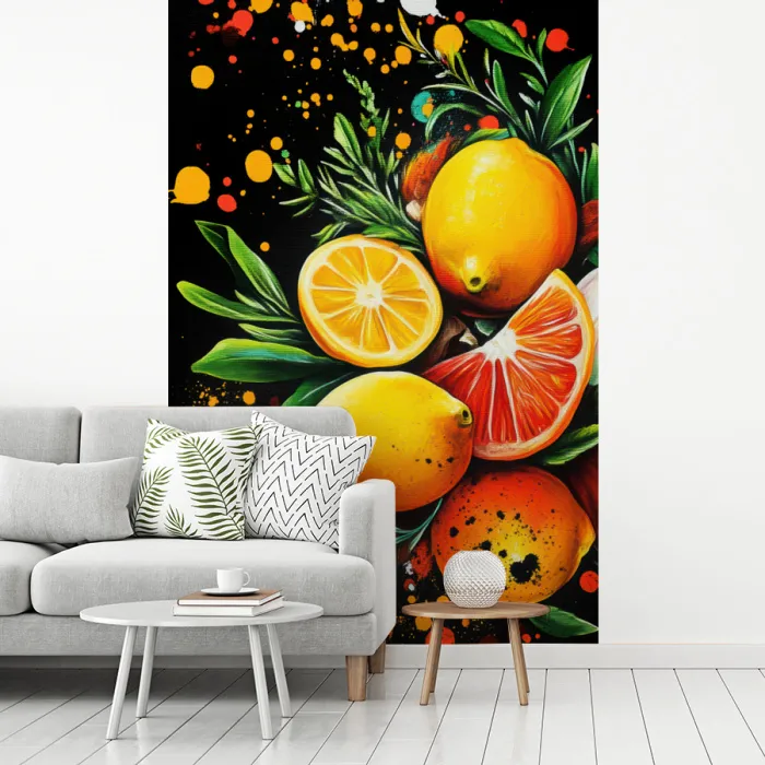 Citroenen - Zwart - Kruiden - Graffiti - Verf fotobehang vinyl groot -woonkamer