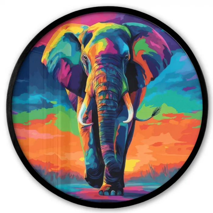 Olifant - Kleurrijk - Lucht - Abstract Fotolijst rond zonder passe partout klein -3d