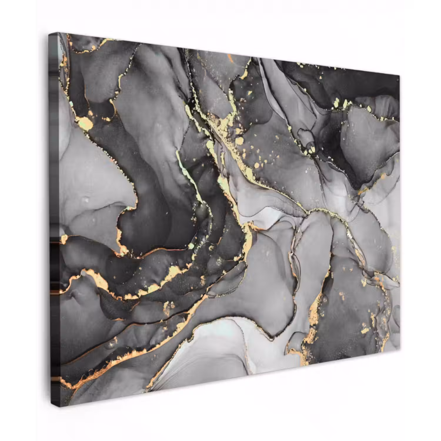 Leinwandbild - Marmor - Schwarz - Gold - Grau