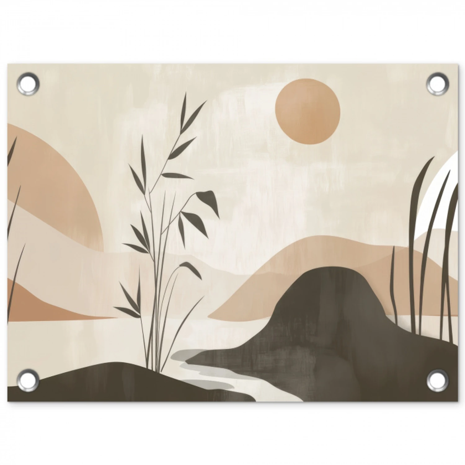 Japandi - Landschap - Beige tuinposter los doek klein -3d