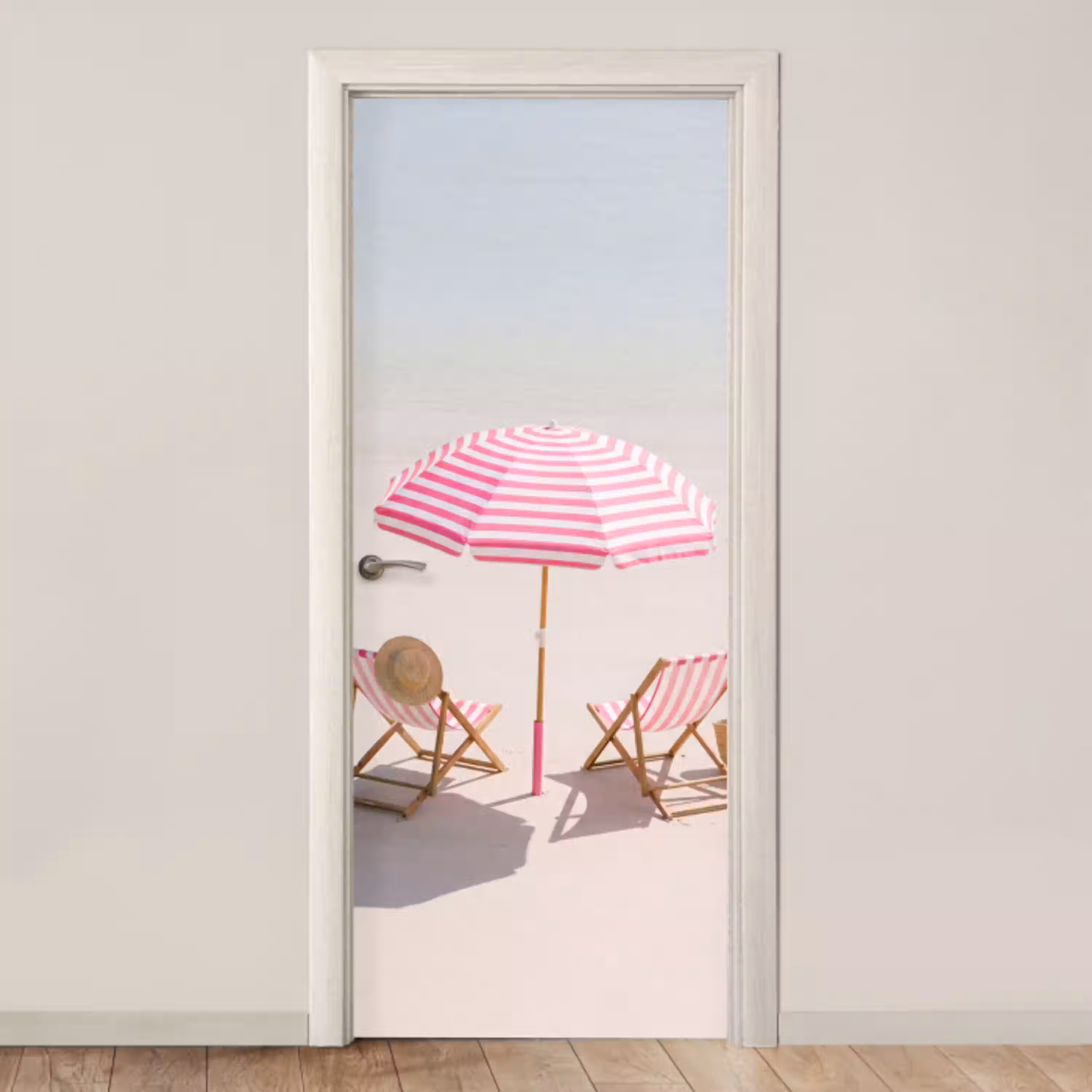 Strand - Parasol - Ligstoel - Zomer - Roze deurposter klein -3d_beige