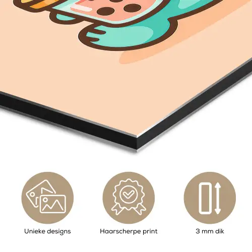 Dino - Boba - kawaii - Oranje aluminium wit klein -closeup_NL