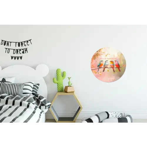 Vogels - Tak - Quote - Roze Wandcirkel aluminium klein -kinderkamer