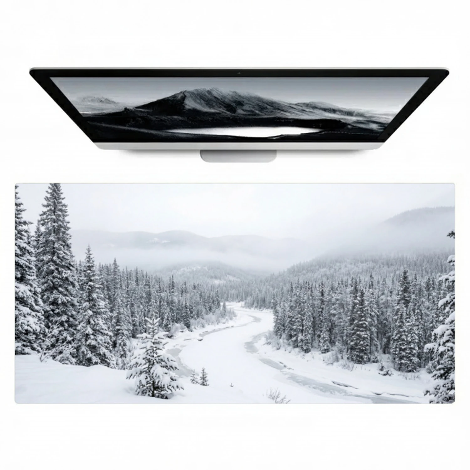 Rivier - Bevroren - Landschap - Winter Muismat XXL klein -zzz3d