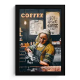 Melkmeisje - Barista - Koffie - Vintage - Kunst - Abstract - Schilderij - Oude meesters fotolijst zwart zonder passe partout klein -3d