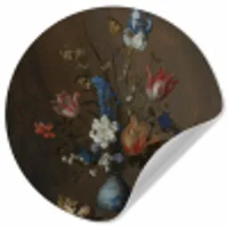 Bloemen in een Wan-Li vaas en schelpen - Schilderij van Balthasar van der Ast Wandcirkel behangsticker klein -3d