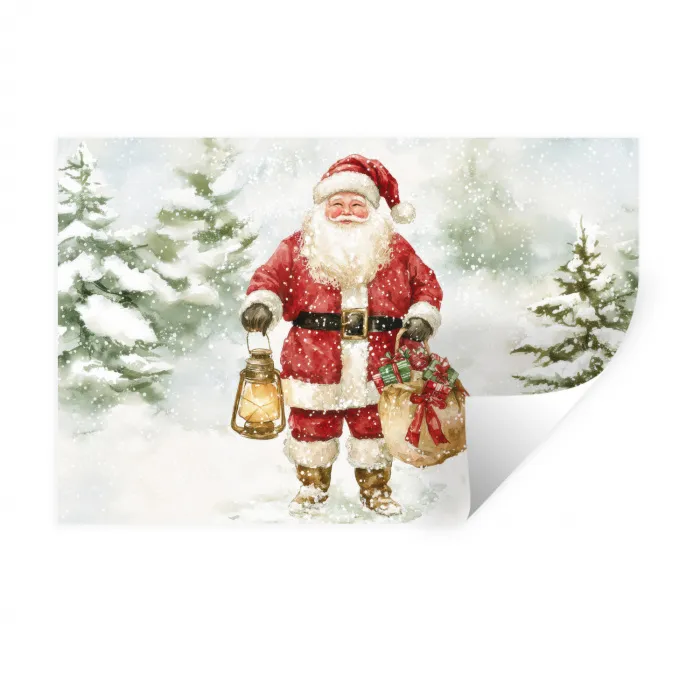 Kerstman- Winter - Sneeuw - Wit - Rood Muursticker klein -3d