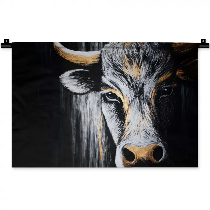 Stier - Hoorns - Snuit - Goud Wandkleed katoen klein -zz3d