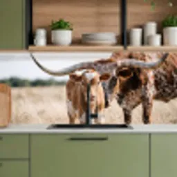Texas Longhorn - Kalf - Weide - Dieren keuken achterwand 2 middel -sfeer3