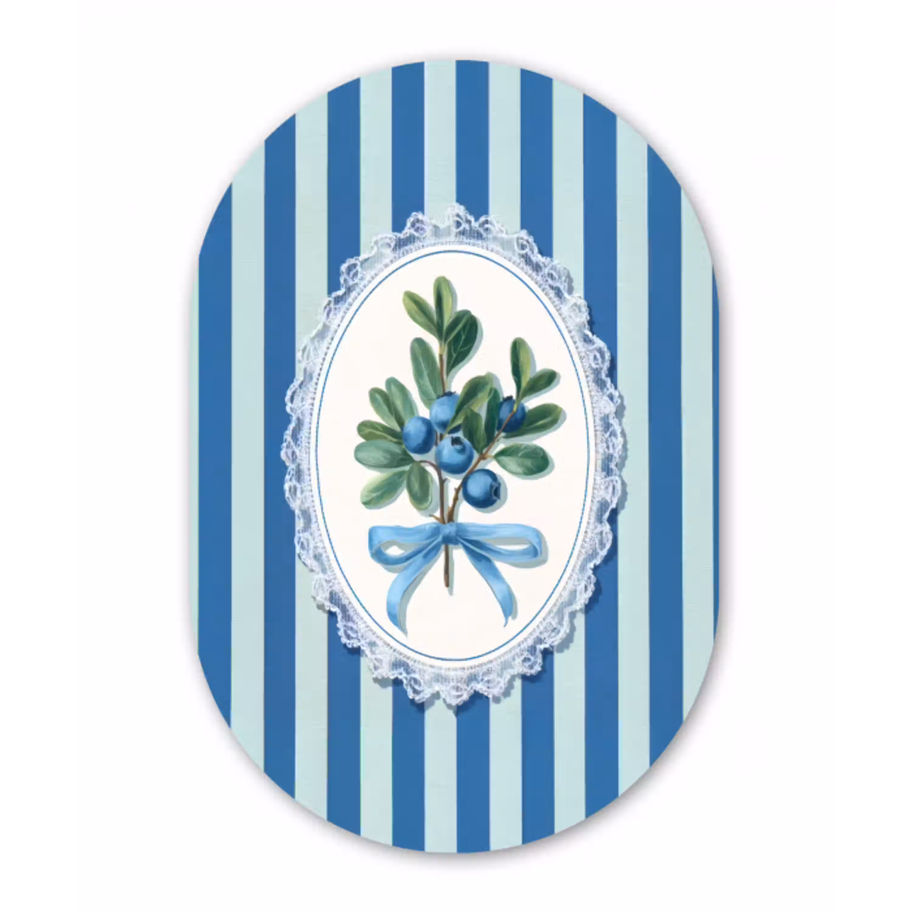 Illustratie - Bessen - Blauw - Strepen Wandcirkel Ovaal Aluminium middel -3d