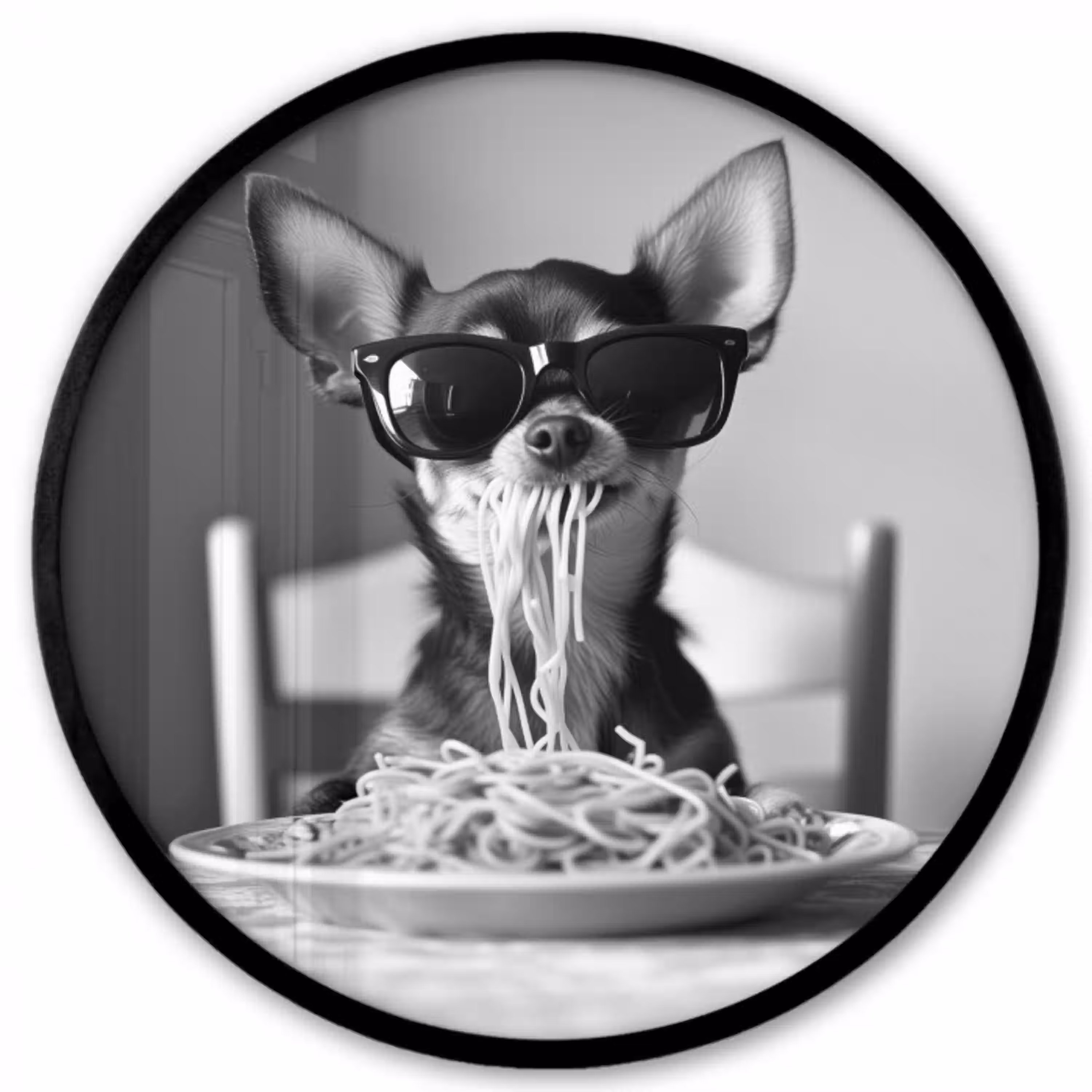 Chihuahua - Hond - Zonnebril - Humoristisch - Zwart - Wit - Spaghetti Fotolijst rond zonder passe partout klein -3d