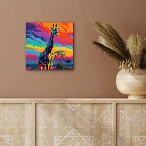 Giraffe - Savanna - Lucht - Gekleurd aluminium wit klein -sfeer4