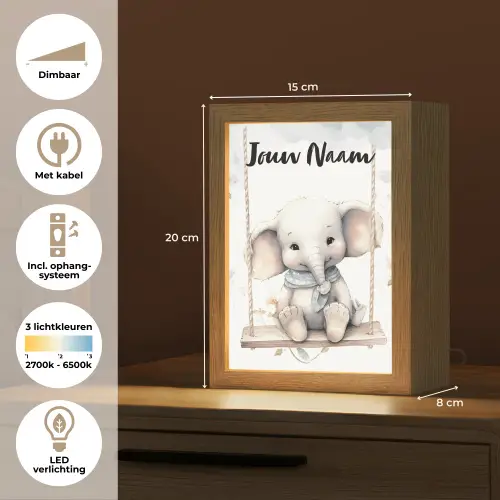 Olifant - Dier - Kinderen Light Box met kabel (Kinderlampje) klein -USP_NL