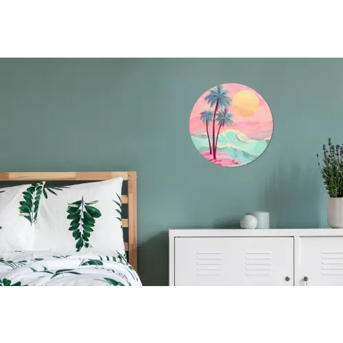 Palmbomen - Golven - Zee Wandcirkel aluminium klein -slaapkamer