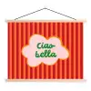 Ciao bella - Tekstwolk - Strepen - Oranje textielposter latten blank klein -3d