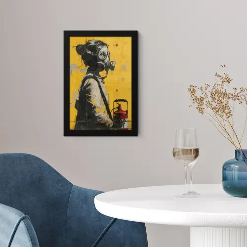 Vintage - Street art - Meisje - Masker - Geel - Banksy fotolijst zwart zonder passe partout klein -sfeer4