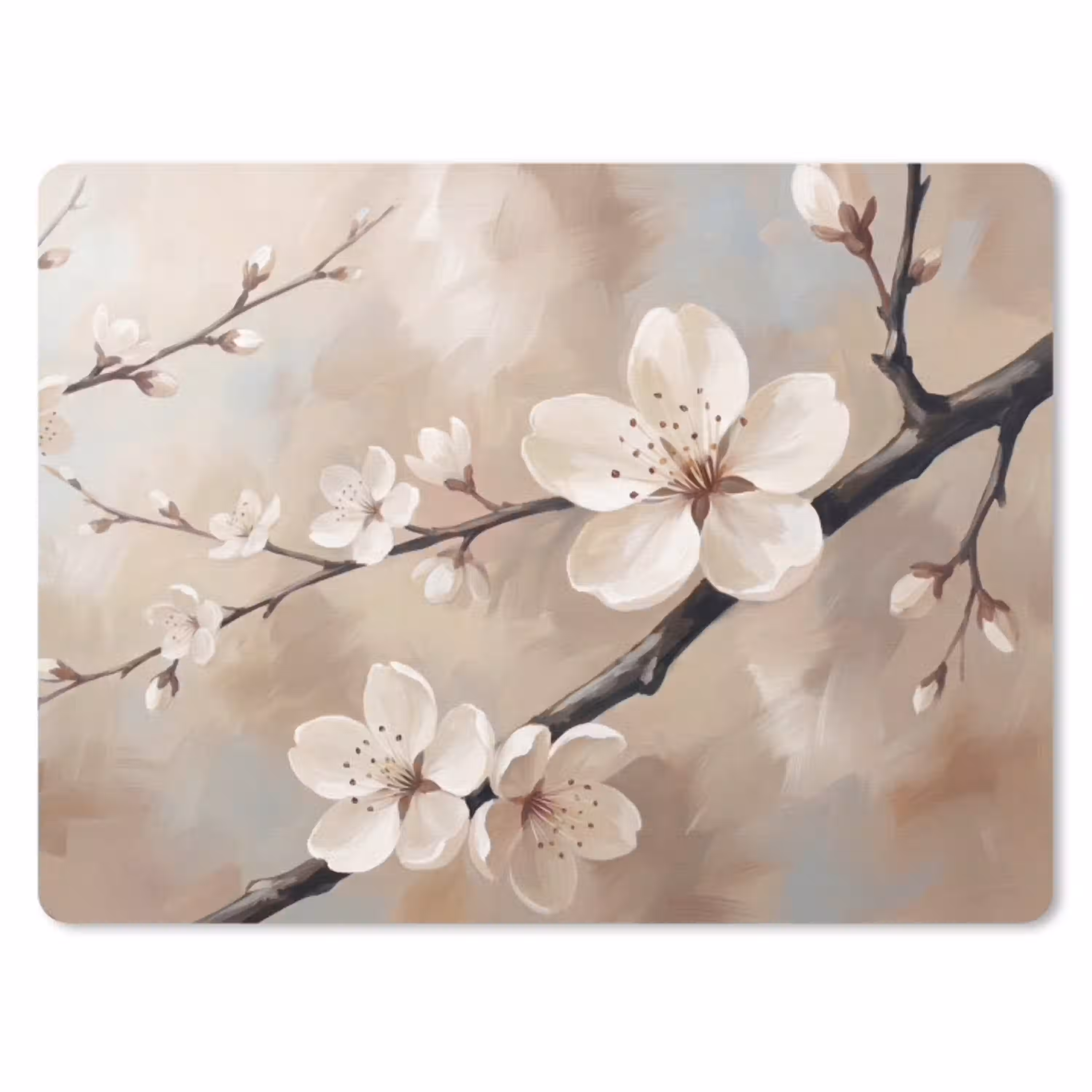 Bloesem - Takken - Schilderij - Beige - Serene muismat rubber klein -3d