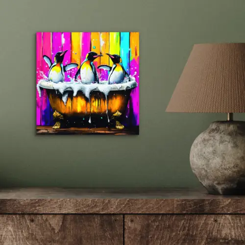 Pinguïns - Badkuip - Kleurrijk - Schuim aluminium wit klein -sfeer2