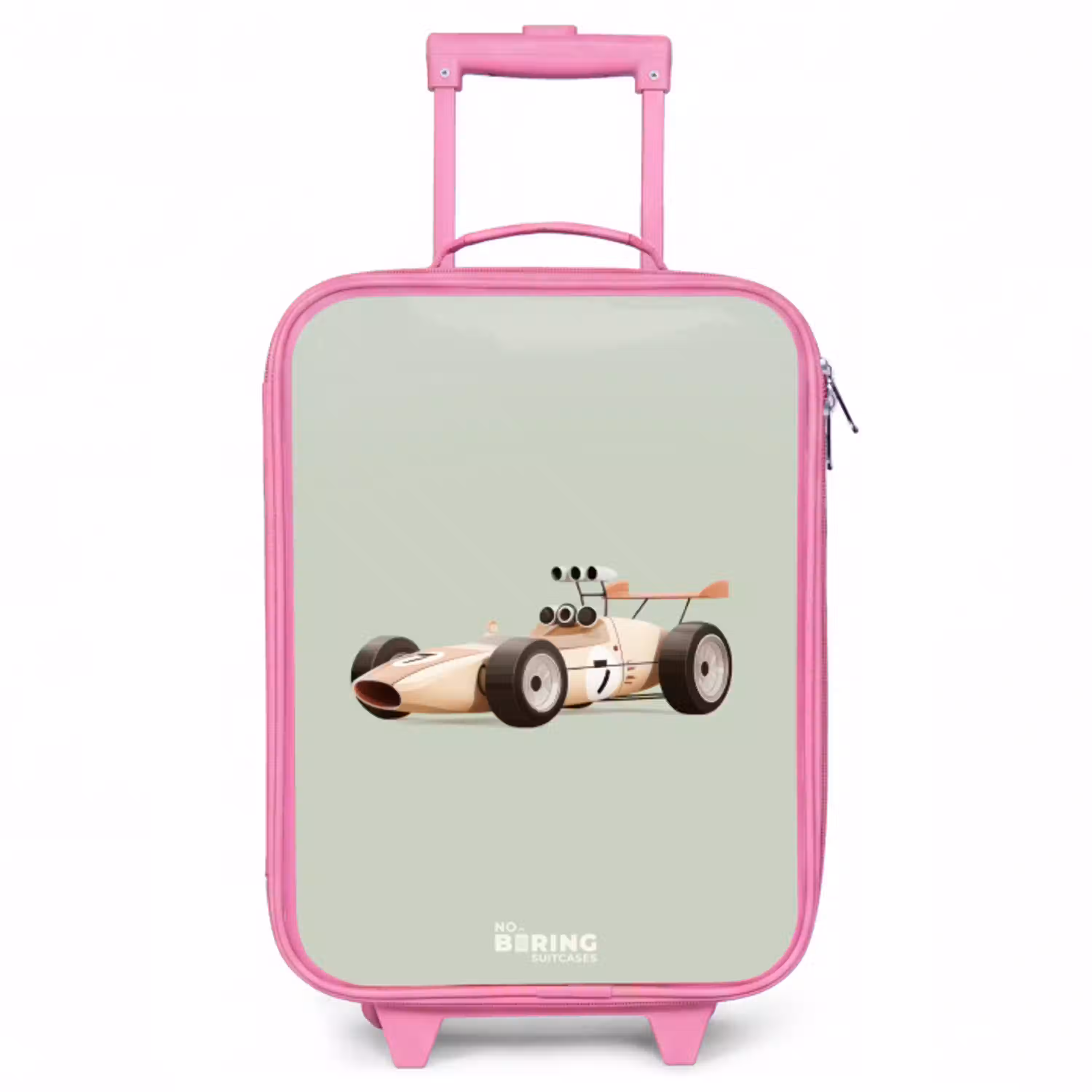 Beige retro raceauto op groen achtergrond Kinderkoffer - Roze klein -3d