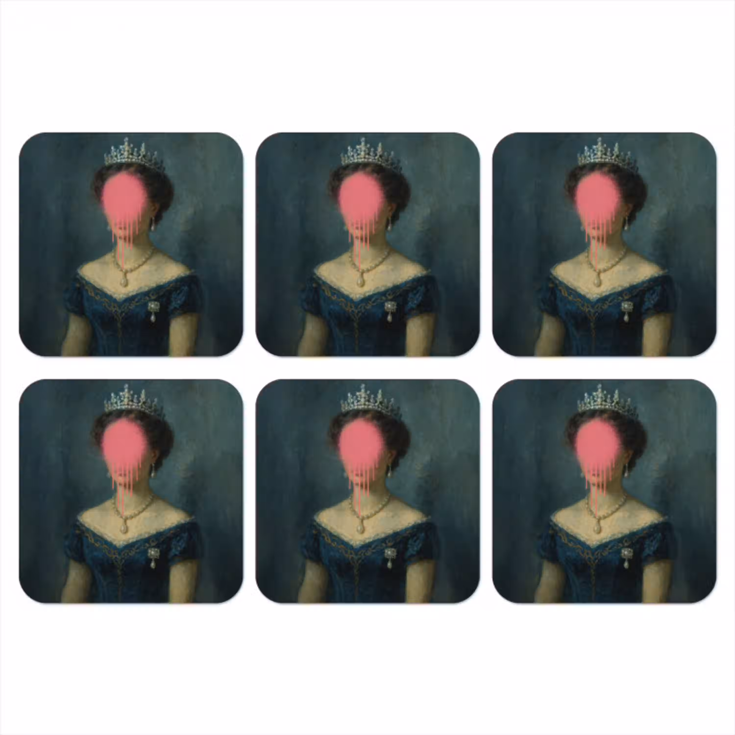 Kroon - Roze druipend verf - Portret onderzetter kurk middel -3d