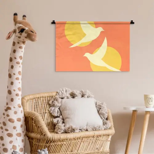 Vogels - Cirkels - Geel Wandkleed katoen klein -wsfeer5_kind