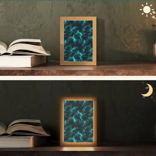 Turquoise - Bliksem  - Wolken Light Box met kabel (Tafellamp) klein 925 -sfeer3