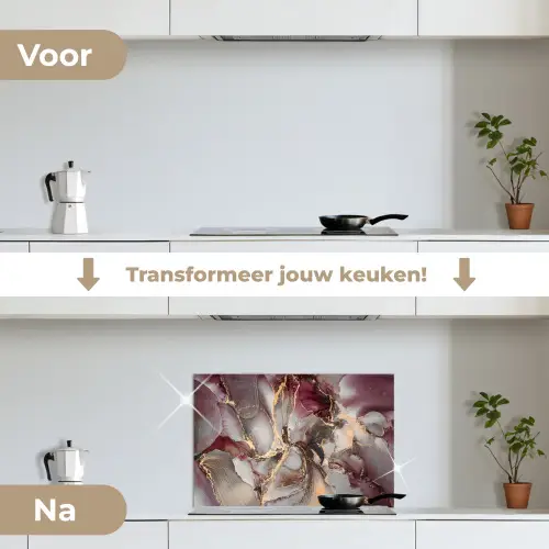 Goud - Marmer - Paars keuken achterwand spatscherm klein -voor_na_NL