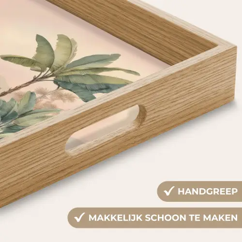 Tropisch landschap - palmbomen - Bloemen - Roze lucht Dienblad Rechthoek middel -USP_HandgreepNL