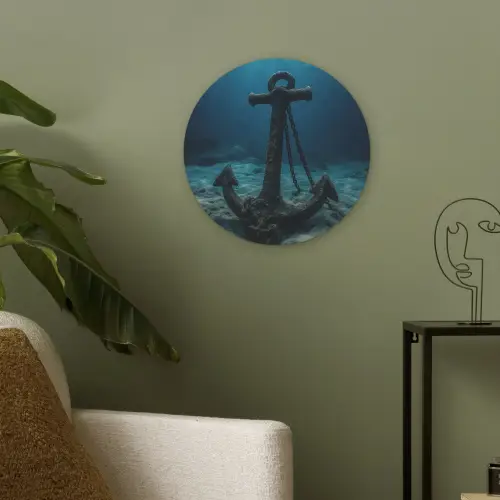 Anker - Ijzer - Zeebodem - Zand Akoestische PET Vilt - Rond klein -sfeer2