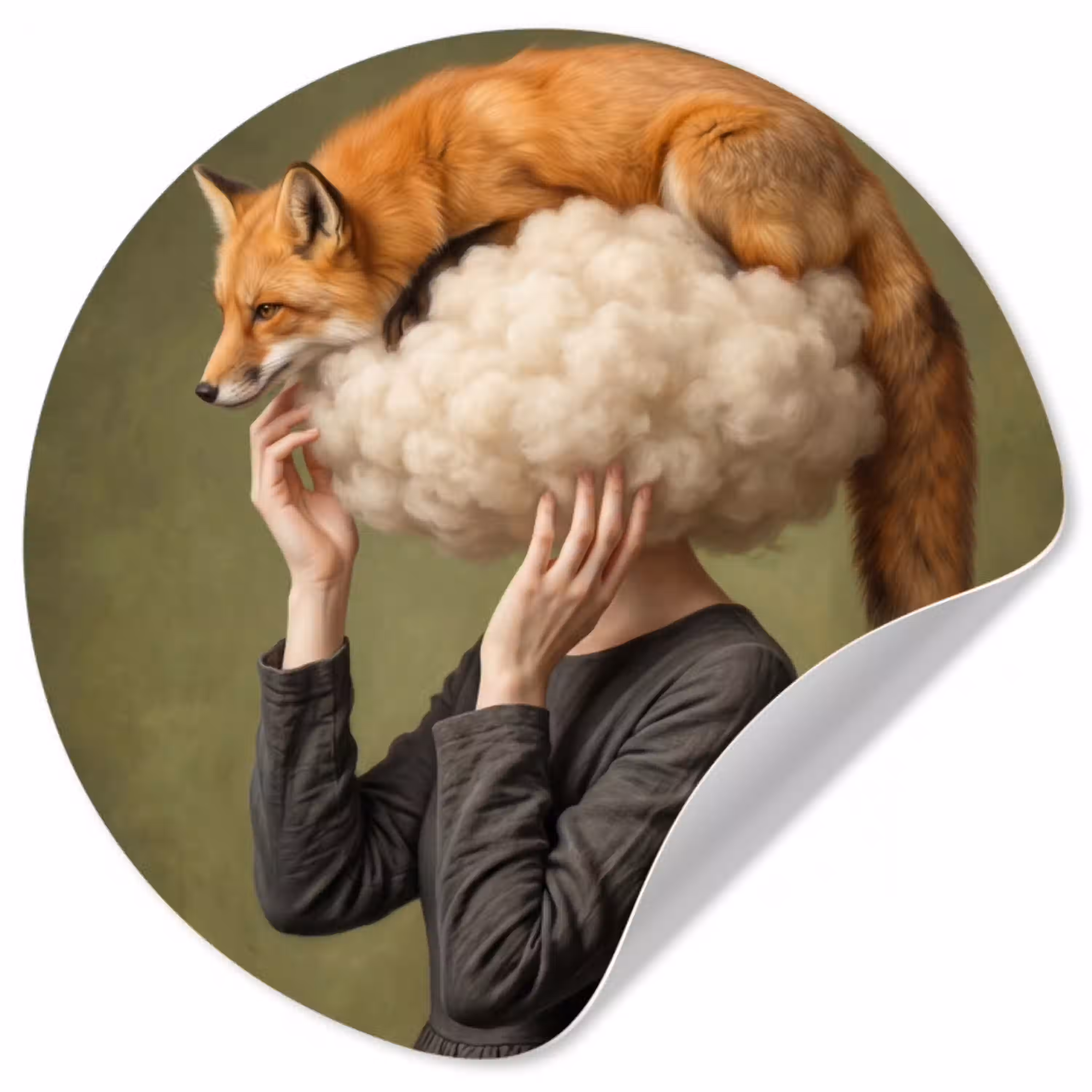 Vos - Surrealistisch - Groen Wandcirkel behangsticker klein -3d