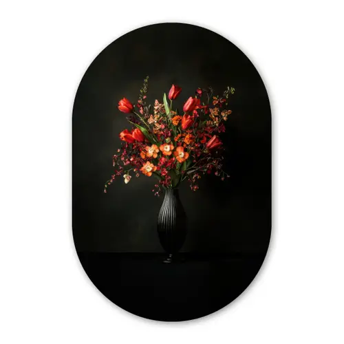 Bloemen - Takken - Boeket Wandcirkel Ovaal Glas middel -3d