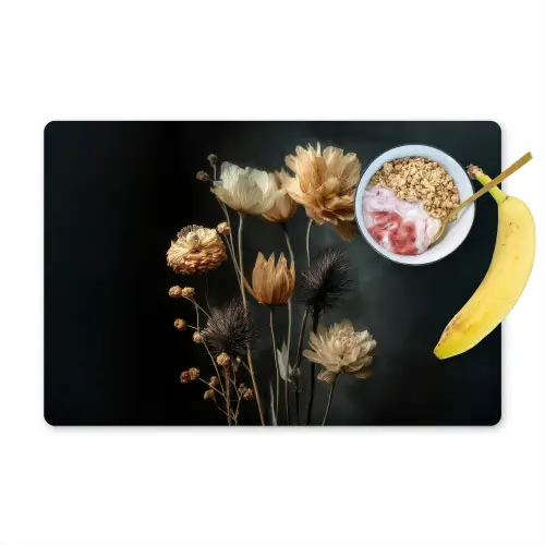 Boeket - Bloemen - Licht - Zwart Placemat vinyl groot -zzzproduct_Kitchenyeah-website