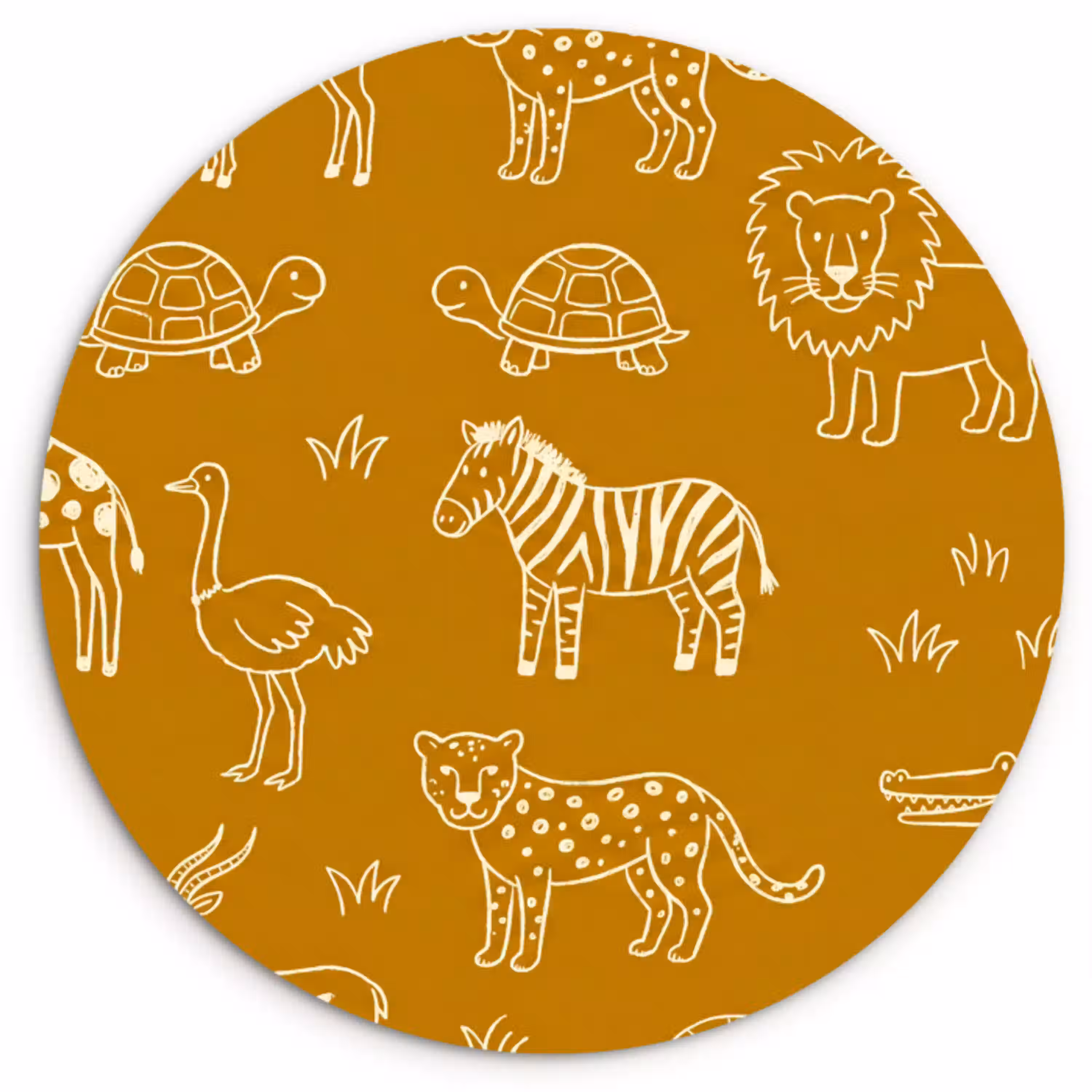 Dieren - Safari - Patroon - Kinderlijk - Oker Wandcirkel plexiglas klein -3d