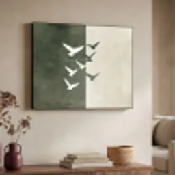 Japandi - Vogel - Groen Textielframe zwart klein -sfeer3