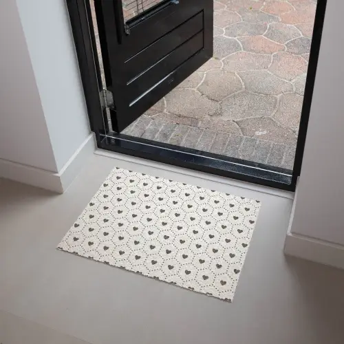 Hexagon - Patroon - Hartjes - Beige Deurmat klein 898 -sfeer5