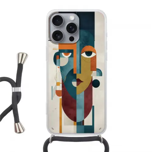 Geometrisch - Strakke vormen - Kleurrijk Hoesje iPhone 16 Pro Max met koord klein -3d