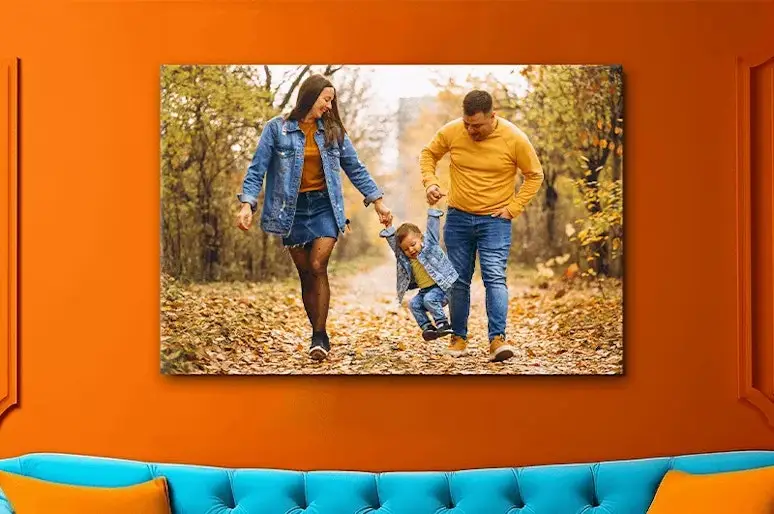 Foto op canvas op oranje muur