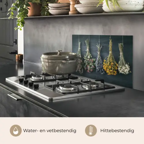 Kruidenkwartet aan een Donkere Wand keuken achterwand spatscherm klein -usp_NL