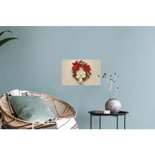 Deurkrans - Strik - Kerst - Rood - Groen Muursticker klein -plant