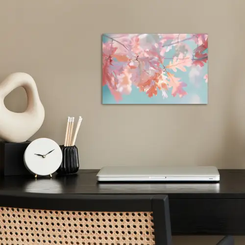 Eikenbladeren - Takken - Roze poster papier klein -sfeer1