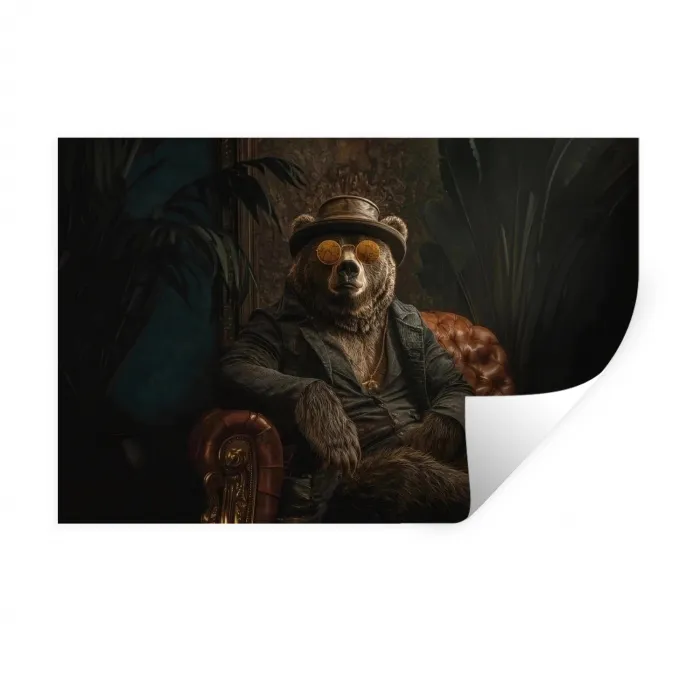 Beer - Bruin - Pak - Hoed Muursticker klein -3d