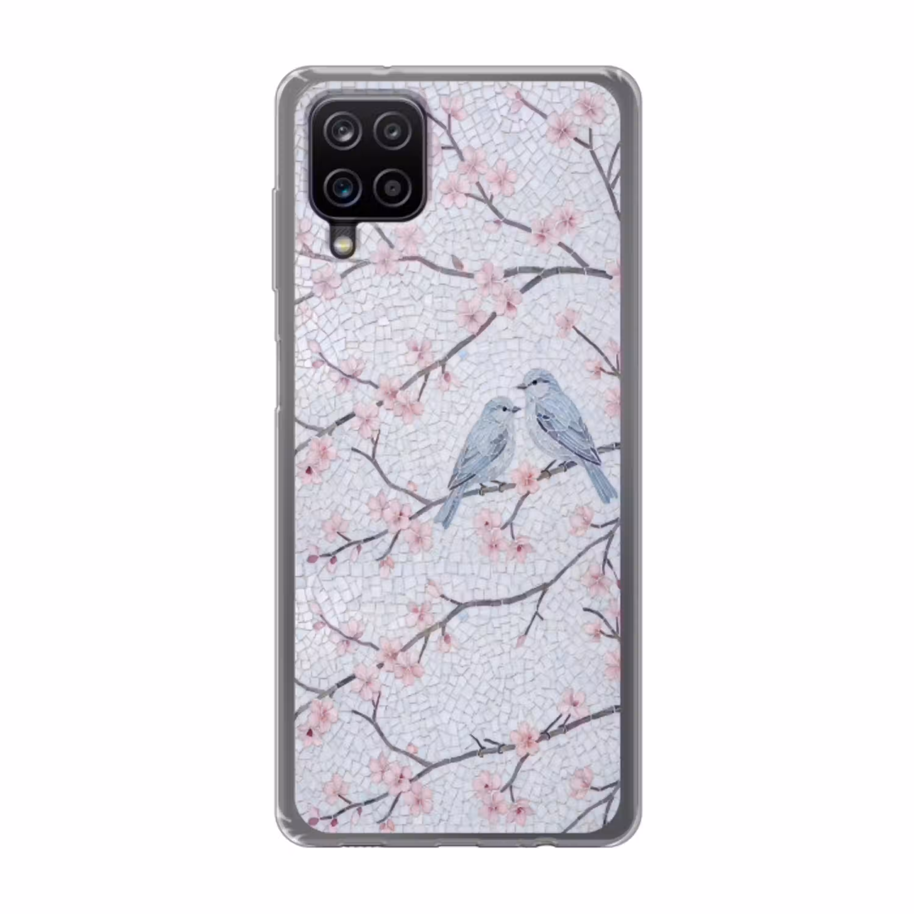 Vogel - Bloemen - Natuur - Mozaïek - Roze Telefoonhoesje Samsung Galaxy A12 klein -3d
